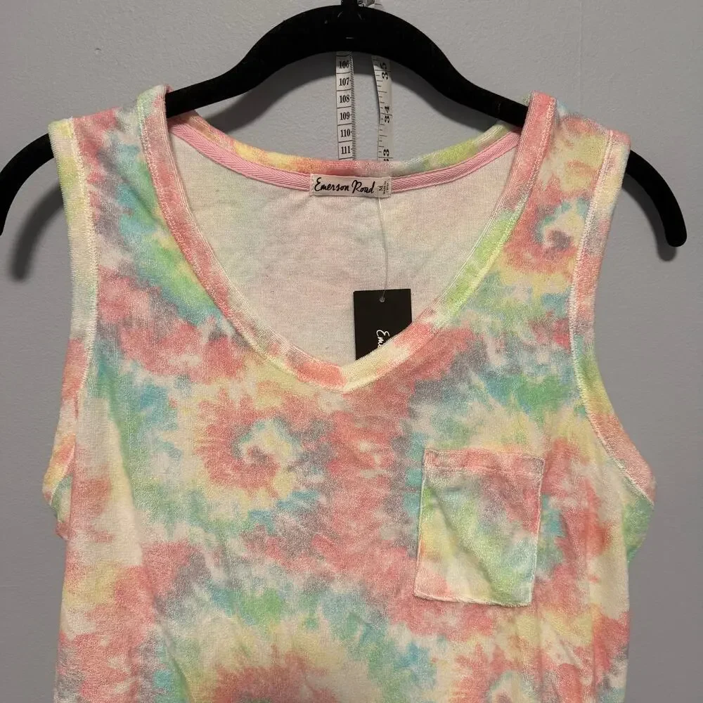 Emerson Road Lullaby Tie Dye Pink Jersey Lined Terry Tank and Short Set sz M